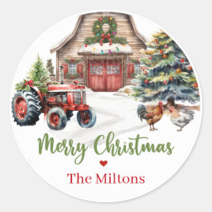 Kerststickers op de boerderij ronde sticker
