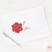 Kerststickers-Rode Poinsettia Ovale Sticker (Envelop)