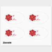Kerststickers-Rode Poinsettia Ovale Sticker (Vel)