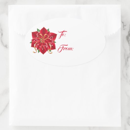 Kerststickers-Rode Poinsettia Ovale Sticker (Tas)
