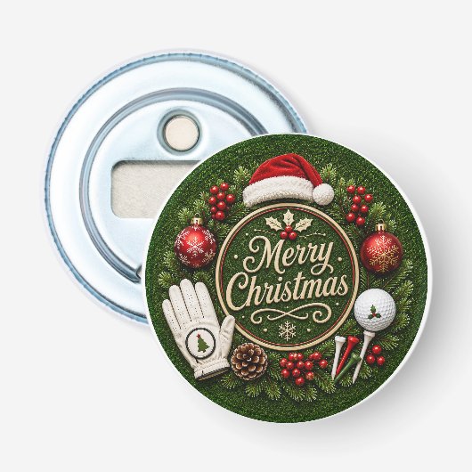 Kerststickers voor golfers button flesopener (Voorkant)
