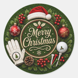 Kerststickers voor golfers ronde sticker