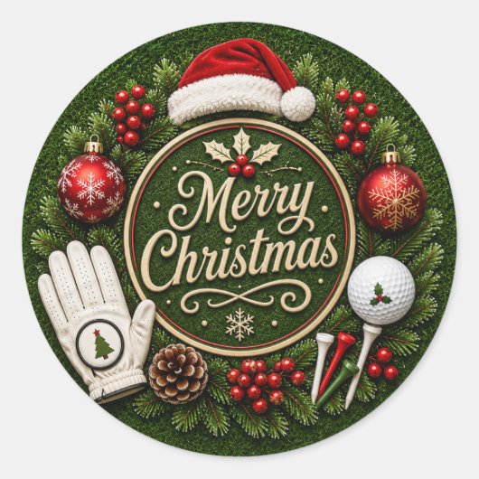 Kerststickers voor golfers ronde sticker (Voorkant)