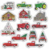 Kerststickers voor Kleine Rode Vrachtwagen Boerder Sticker (Voorkant)