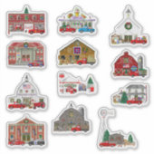 Kerststickers voor Little Red Truck Christmas Vill Sticker (Voorkant)
