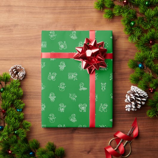 Kerststickfiguur Wit op groene feestdagen Cadeaupapier (Feestdagen Geschenken)