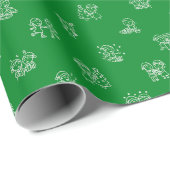 Kerststickfiguur Wit op groene feestdagen Cadeaupapier (Rol Hoek)