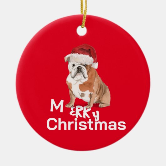 Kerststier Hond Vrolijke Groet Keramisch Ornament (Voorkant)