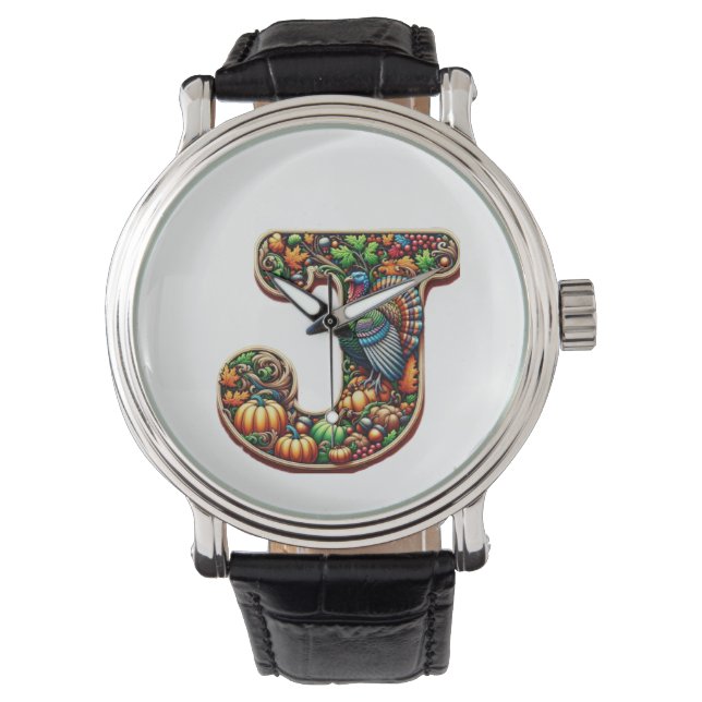 Kerststijl cadeau met letter J Horloge (Voorkant)