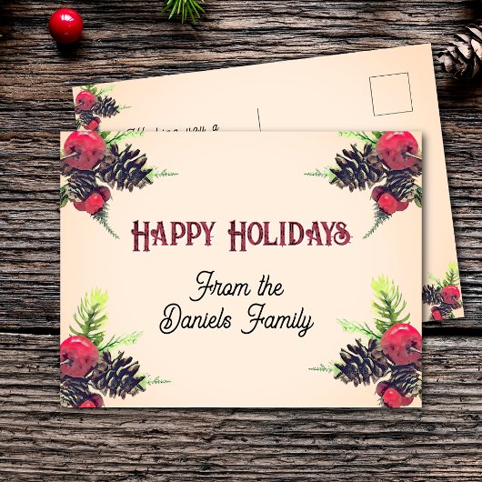 Kerststijl dennenappel & bessen Kerstmis Briefkaart