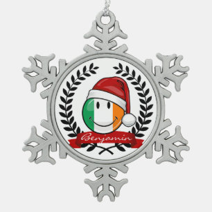 kerststijl glimlachend Ierse vlag Tin Sneeuwvlok Ornament