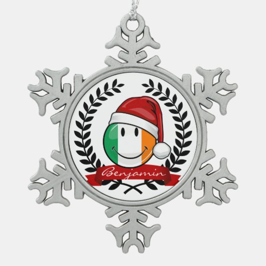kerststijl glimlachend Ierse vlag Tin Sneeuwvlok Ornament (Voorkant)