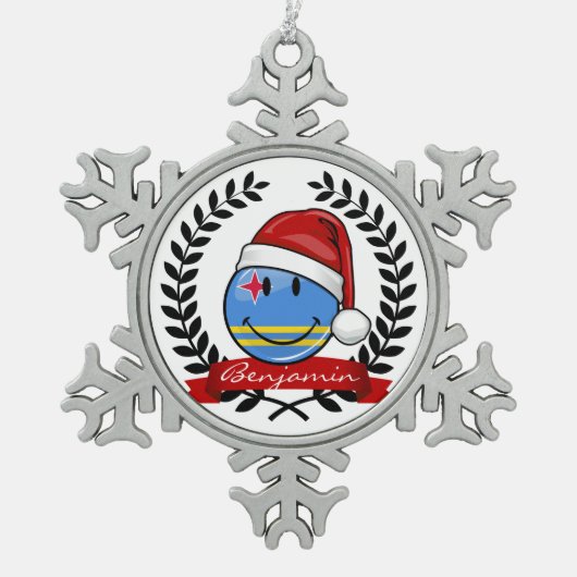 Kerststijl met Jolly Aruba-vlag Tin Sneeuwvlok Ornament (Voorkant)
