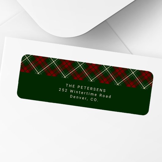 Kerststijl rood groen geruit retouradres etiket