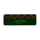 Kerststijl rood groen geruit retouradres etiket (Voorkant)