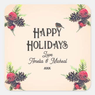 Kerststijl Vintage Persoonlijk Vierkante Sticker