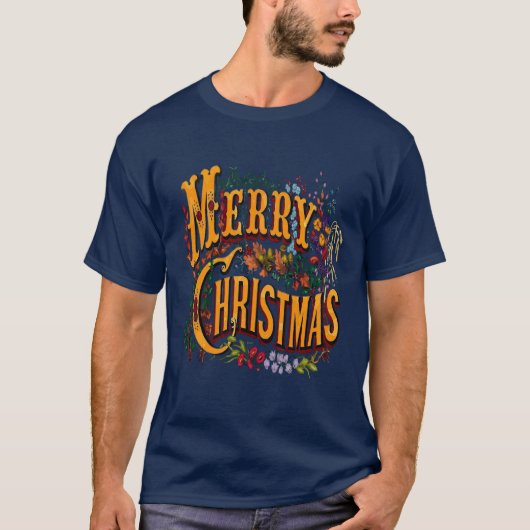 Kerststijl vrolijk kerstfeest groet t-shirt (Voorkant)