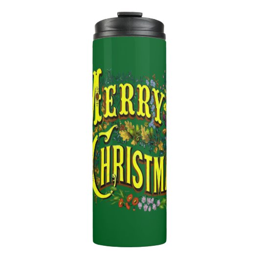 Kerststijl vrolijk kerstfeest groet thermosbeker (Voorkant)