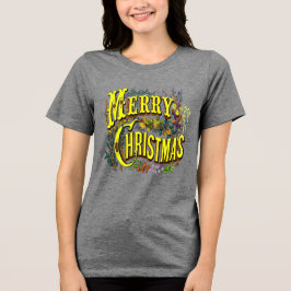 Kerststijl vrolijk kerstfeest groet Tri-Blend shirt