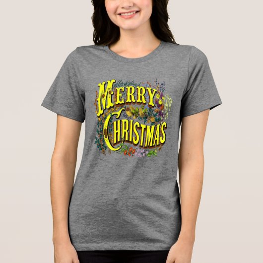 Kerststijl vrolijk kerstfeest groet Tri-Blend shirt (Voorkant)