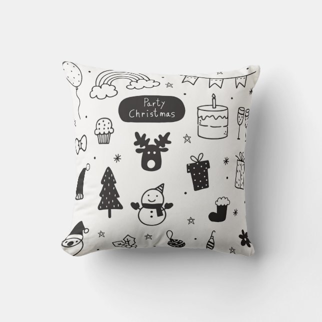 Kerststijl zwart en wit  kussen (Voorkant)
