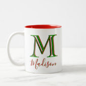 Kerststijlvol, aangepaste naam 3D-monogram Tweekleurige Koffiemok (Links)