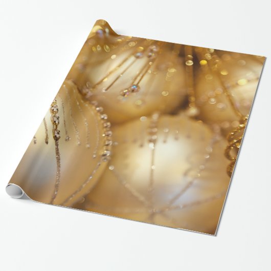 Kerststijlvolle gouden kerstversieringen cadeaupapier (Uitgerold)