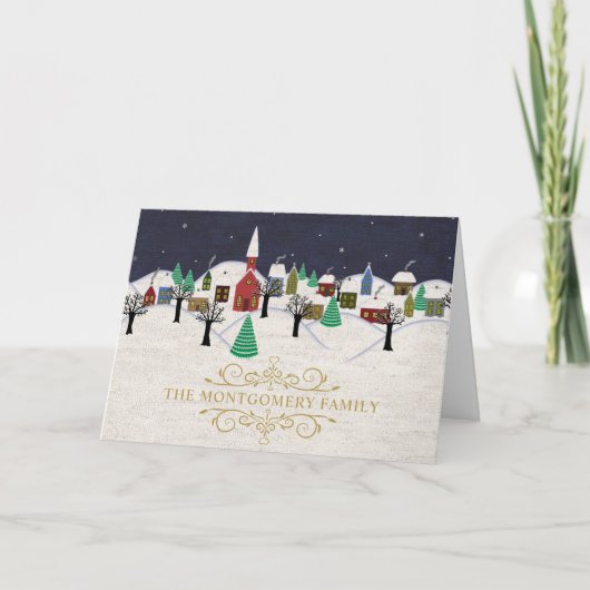 Kerststille Nachtdorpsmonogram Christelijke Feestdagen Kaart (Voorkant)