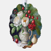 Kerststilleven met pioenen, Holly & Pine Ornament Kaart (Links)