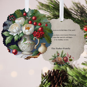 Kerststilleven met pioenen, Holly & Pine Ornament Kaart