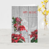 Kerststoel met poinsettia in het raam kaart (Gele Bloem)