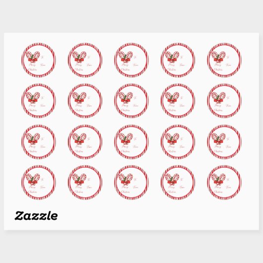 Kerststok cadeautags ronde sticker (Vel)