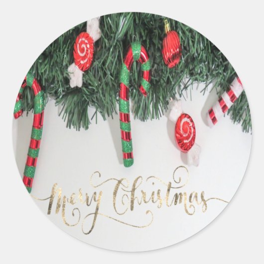 Kerststok, Dennenboom Vakantie Ronde Sticker (Voorkant)