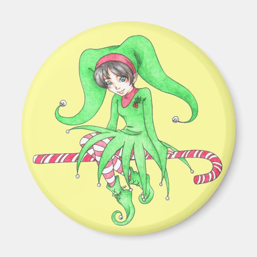 Kerststok Elf Feestmagneet Magneet (Voorkant)