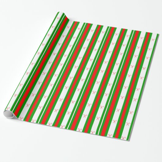 Kerststok en Strepen Cadeaupapier (Uitgerold)