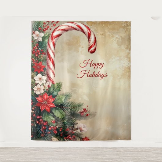 Kerststok Holiday Backdrop Wandkleed (Voorkant)