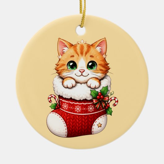 Kerststok Katten Keramiek Ornament (Voorkant)