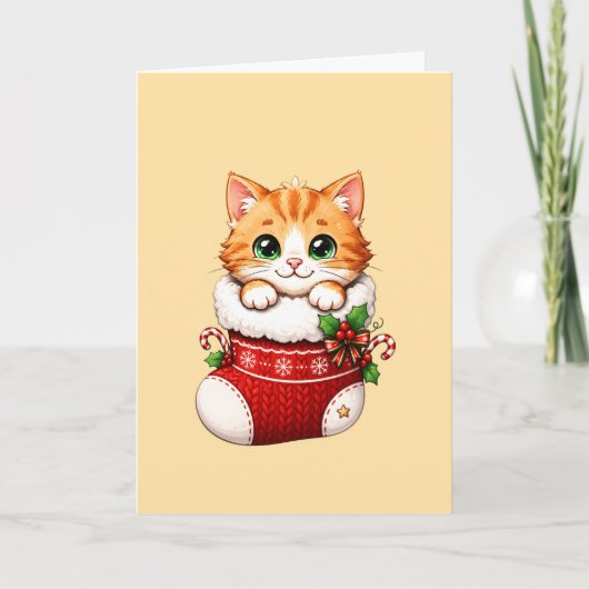 Kerststok Katten Keramiek Ornament Kaart (Voorkant)