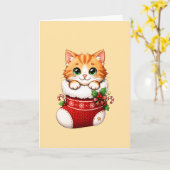 Kerststok Katten Keramiek Ornament Kaart (Gele Bloem)