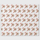 Kerststok met Crème en Gouden Strik Kerstdag Cadeaupapier (Vlak)