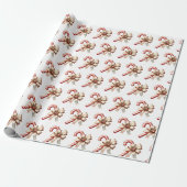 Kerststok met Crème en Gouden Strik Kerstdag Cadeaupapier (Uitgerold)