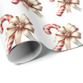 Kerststok met Crème en Gouden Strik Kerstdag Cadeaupapier (Rol Hoek)