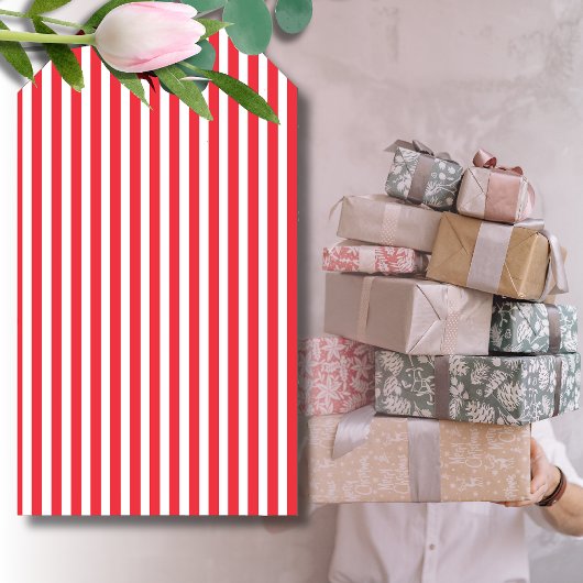 Kerststok Rode en Witte Eenvoudige Horizontale Ges Cadeaulabel