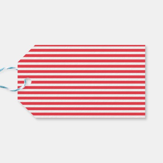 Kerststok rood en wit eenvoudig horizontaal gestre cadeaulabel (Achterkant Horizontaal)