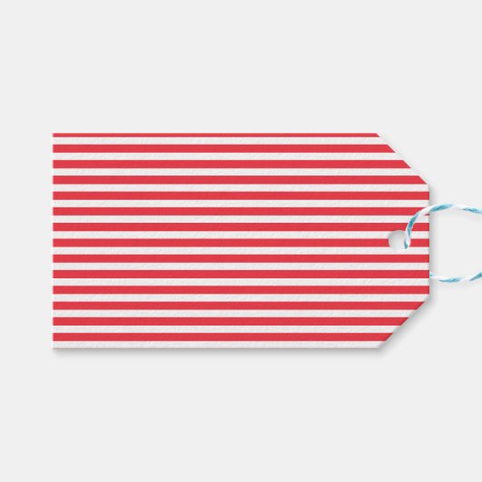 Kerststok rood en wit eenvoudig horizontaal gestre cadeaulabel (Voorkant (Horizontaal))