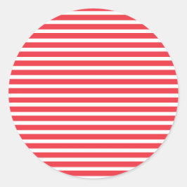 Kerststok rood en wit eenvoudig horizontaal gestre ronde sticker