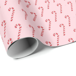 Kerststok rood witte strepen op roze waterverf  cadeaupapier