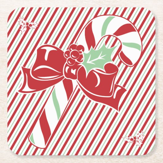 Kerststok Strepen Kerst Onderzetter (Voorkant)