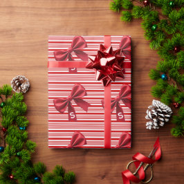 Kerststok Strepen Rode Strik Feestelijke Kerst  Cadeaupapier