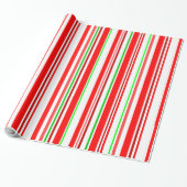 Kerststok Strepen Rood Wit Groen Streeppatroon Cadeaupapier (Uitgerold)